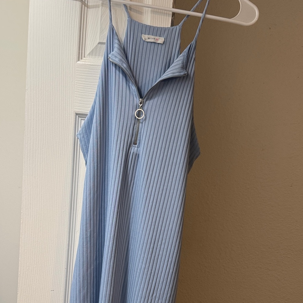Light Blue Ribbed Sleeveless Dress